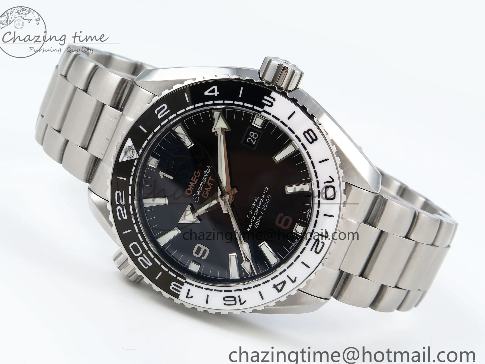 1224 Planet Ocean 600M ‘Tai Chi’ GMT 43.5mm VSF 1:1 Best Edition Black White Ceramic Bezel and Dial on SS Bracelet A8906 Super Clone Durable 7732